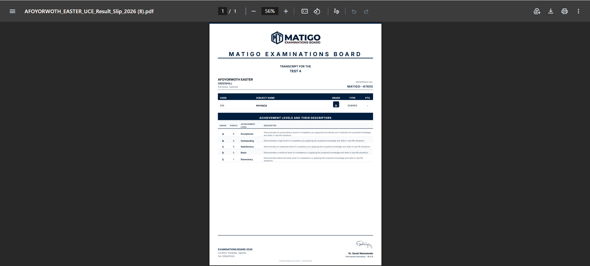 Generated PDF result slips showing complete student scores and grade calculations