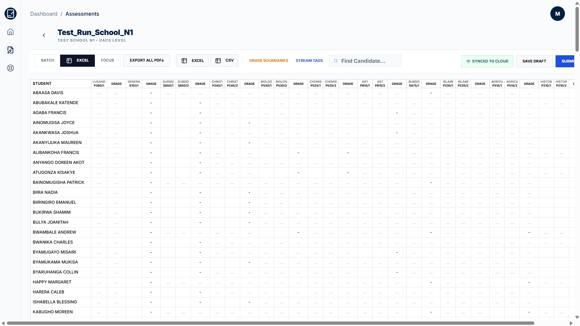 Marks Entrant Excel-style grid workbench for fast marks entry